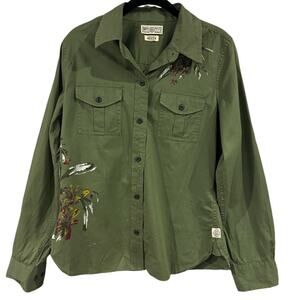Lucky Brand shirt M olive green, painted, cotton, button down, painted